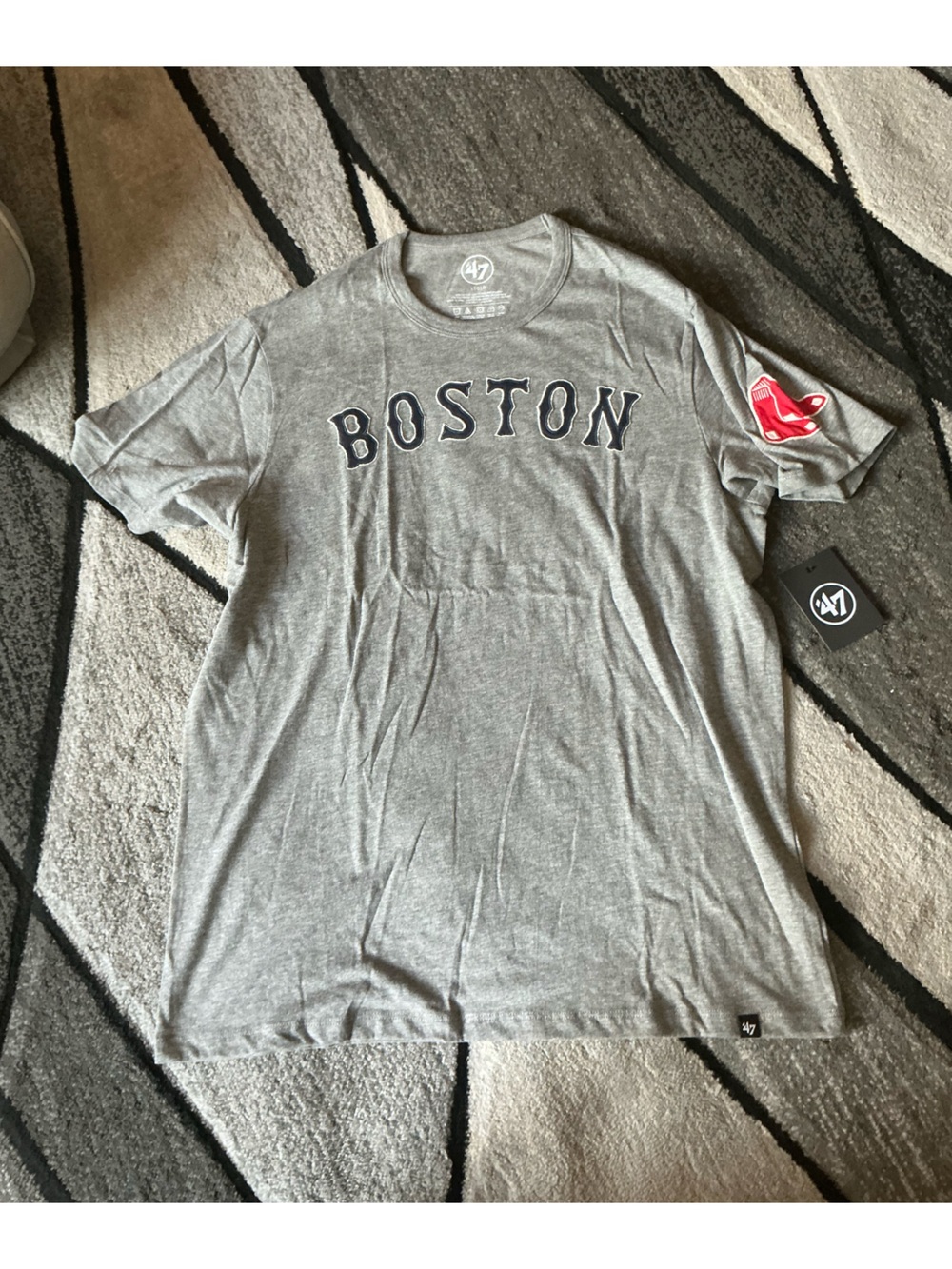 Size Large - ‘47 Brand Gray Cotton Blend Boston Red Sox Stitch Print Tee Shirt